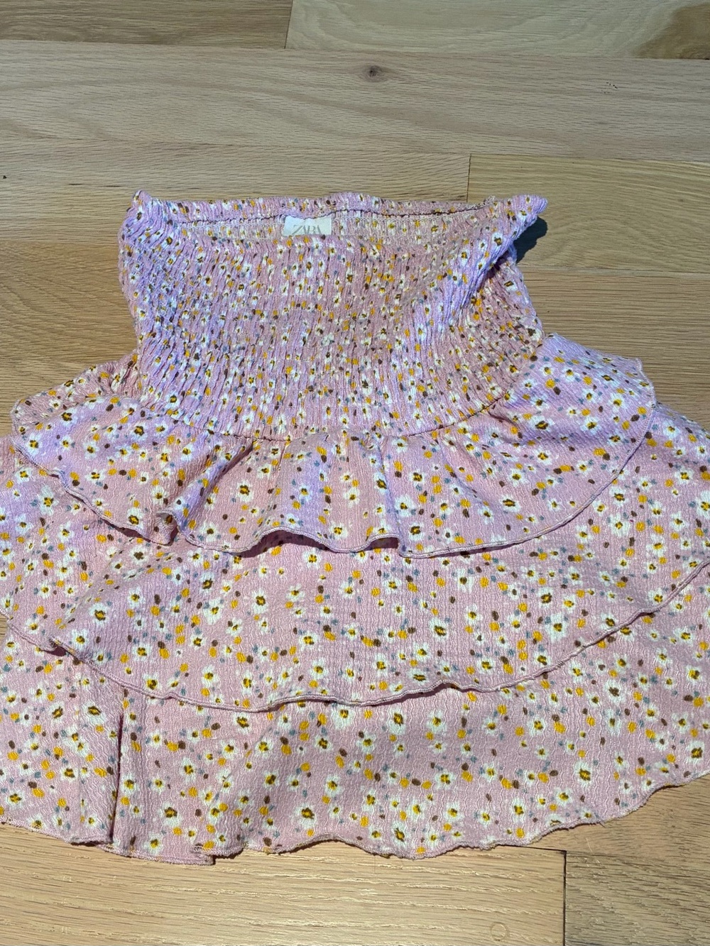Zara Pink Floral Smocked Ruffle Mini Skirt